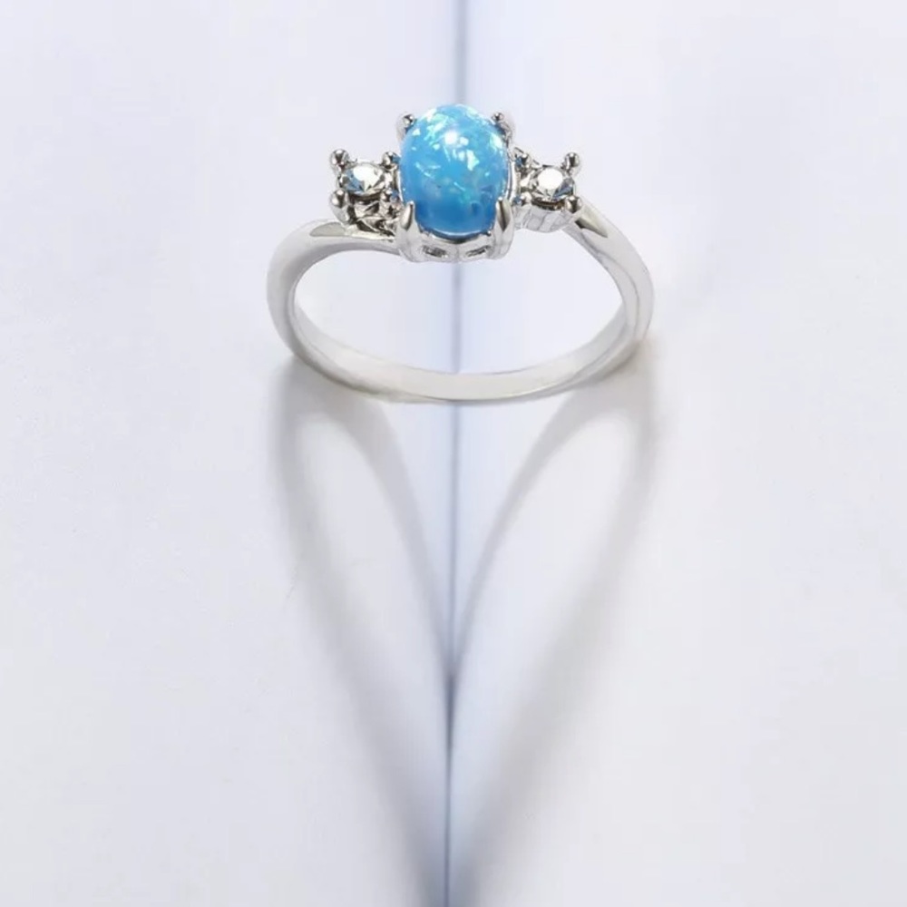 Blue fire opal silver ring